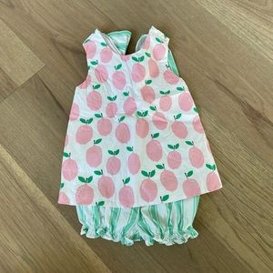James and Lottie Girls Pink Lemonade Bow Swing Bloomer Short Set Size 24M. EUC